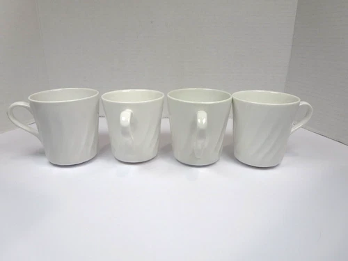 Corelle Coordinates Set of 4 White Swirl Coffee Tea Mugs Cups Corning 16 oz
