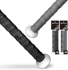 Bat Grip Tape for Baseball 1.1 MM 2 Pack Black & Grey Precut and Pro Quality New