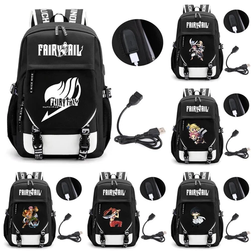 Anime Fairy Tail Backpack School Bags Kids Teens Mochila Travel USB Laptop Bags