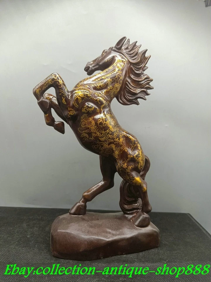 Bronze Gilt Fengshui Flower Pattern Horse Horses Animal Success Running Statue - Image 3 of 4
