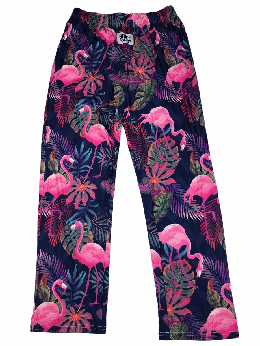 BRIEF INSANITY Pink Flamingo Fun Novelty Sleep Lounge Pants Mens Women's  NWT