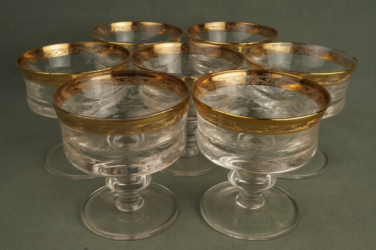 Vintage MURANO MEDICI Goldrand 7 schöne alte Gläser Sektgläser Schalen 10 cm