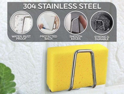 2 Pcs Adhesive Sponge Holder Sink Caddy for Kitchen Sink Stainless Steel - Picture 18 of 18