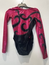 Custom GK ELITE Leotard gymnastics SWAROVSKI RHINESTONE PINK Black AXS