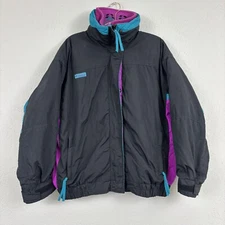 Vtg Columbia Bugaboo Ski Jacket Womens L Black Pink Full Zip Snap Long Sleeve