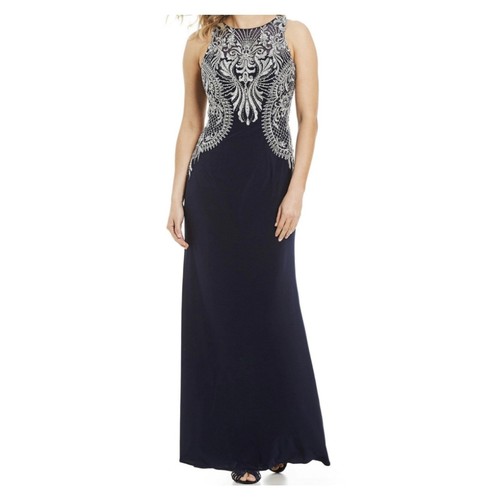 Cachet Navy Blue Rhinestone Bling Regencycore Long Formal Dress Gown Prom sz 4