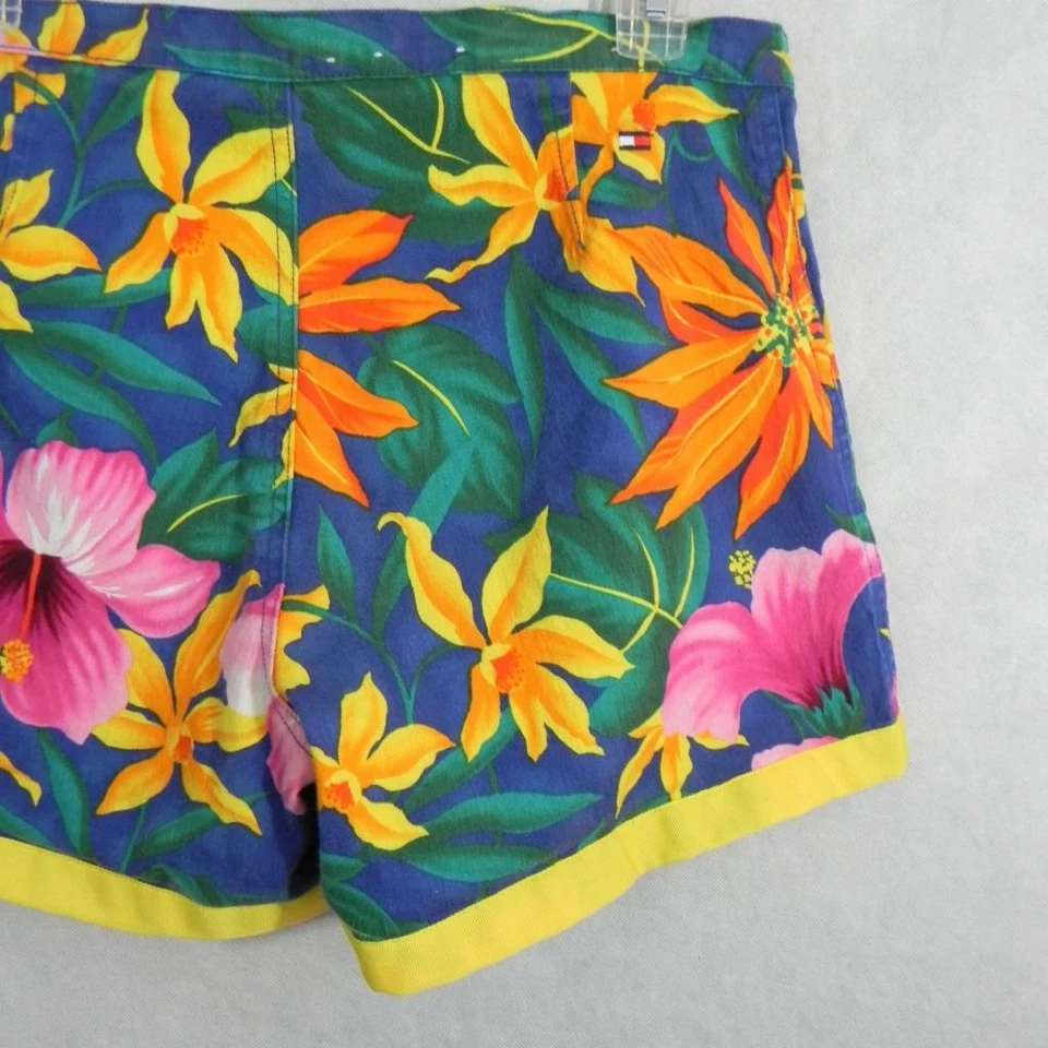 Pantalones Cortos Chinos Vintage TOMMY HILFIGER Mujer 6 Flores TROPICALES Algodón Elástico Foto 4 de 4