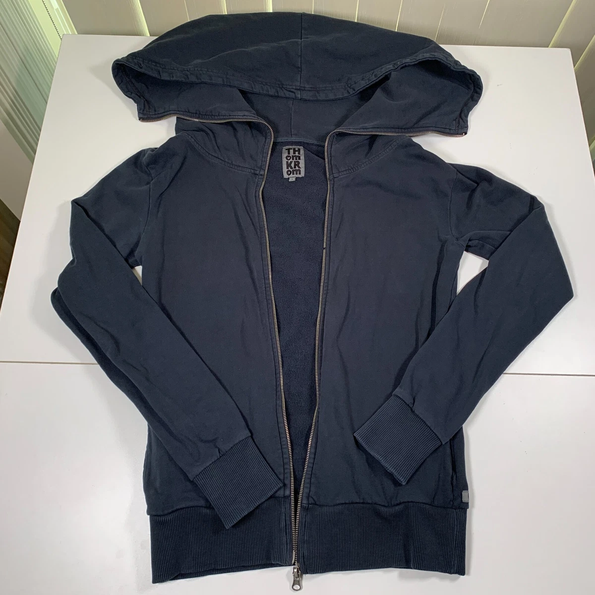 Thom Krom Full Zip Hoodie Sweatshirt Jacket SJ Bulky Collar Navy Blue Mens Small