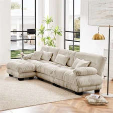 134" Sectional Sofa Oversized Modular Chenille L-Shaped Couch w/ Chaise Ottoman