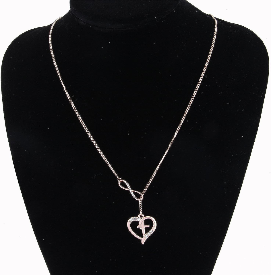 Rose Gold Cross in Heart Infinity Lariat Necklace Rhinestone Necklace ...