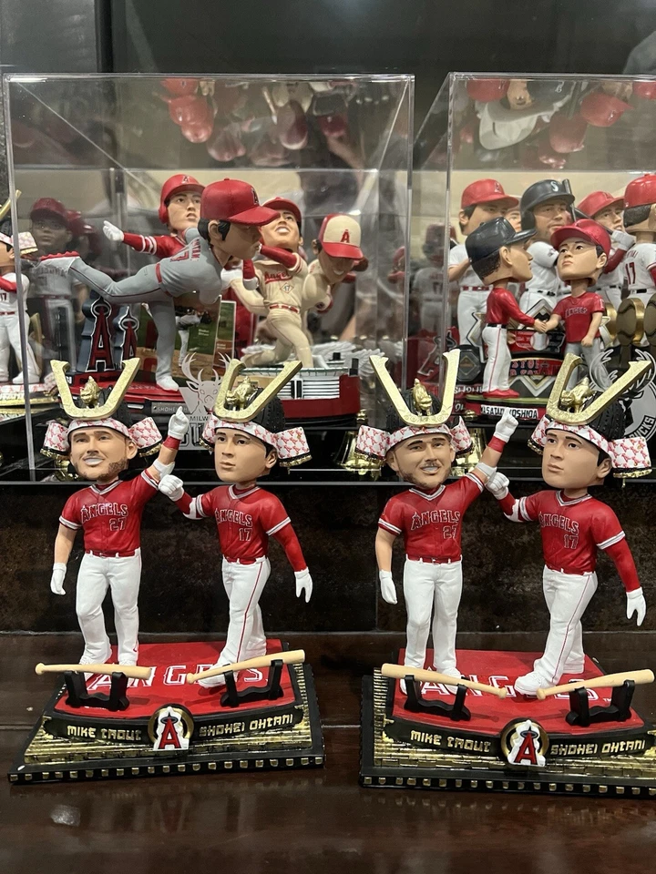 Shohei Ohtani Mike Trout Los Angeles Angels Doble jonrón celebración Bobblehead Foto 3 de 3