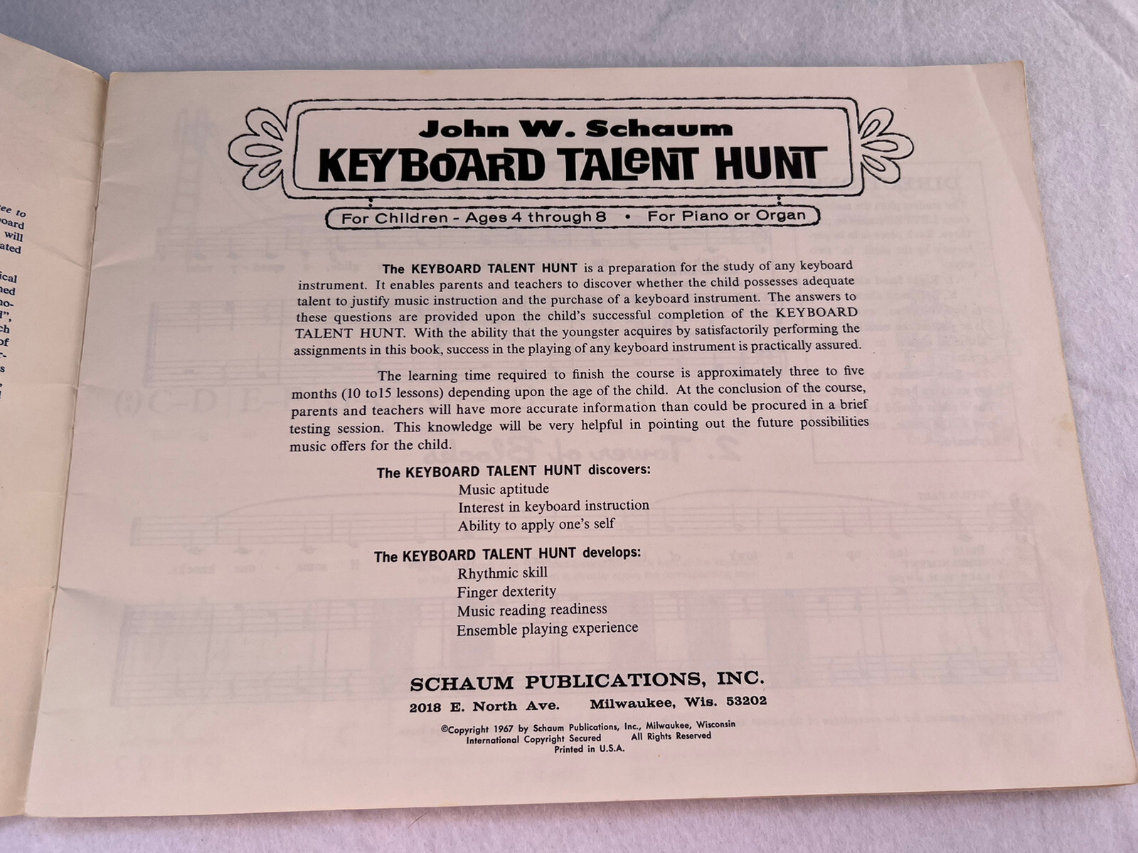 Libro pianoforte vintage 1967 John W. Schaum tastiera talento caccia primo bambino principiante foto 4