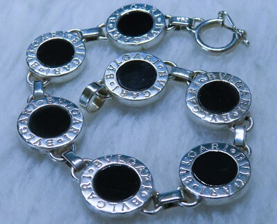 Logo Bvlgari 7 Station Panel Armband 7-5/8'' Sterling