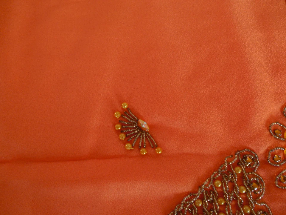 Orange hand beaded dress material polyester amunzen crepe 44" x 43" - Image 4 of 4