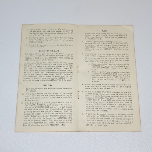 Vintage 1953 Fließband Brettspiel Selchow & Righter Ersatzanleitung - Bild 2 von 2