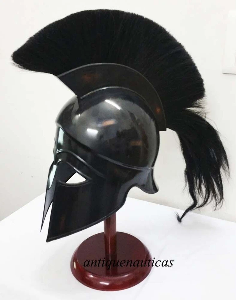 CASCO CORINTIO MEDIEVAL REY ARMADURA LEONIDAS CASCO CON PLUMA NEGRA CON SOPORTE Foto 4 de 4