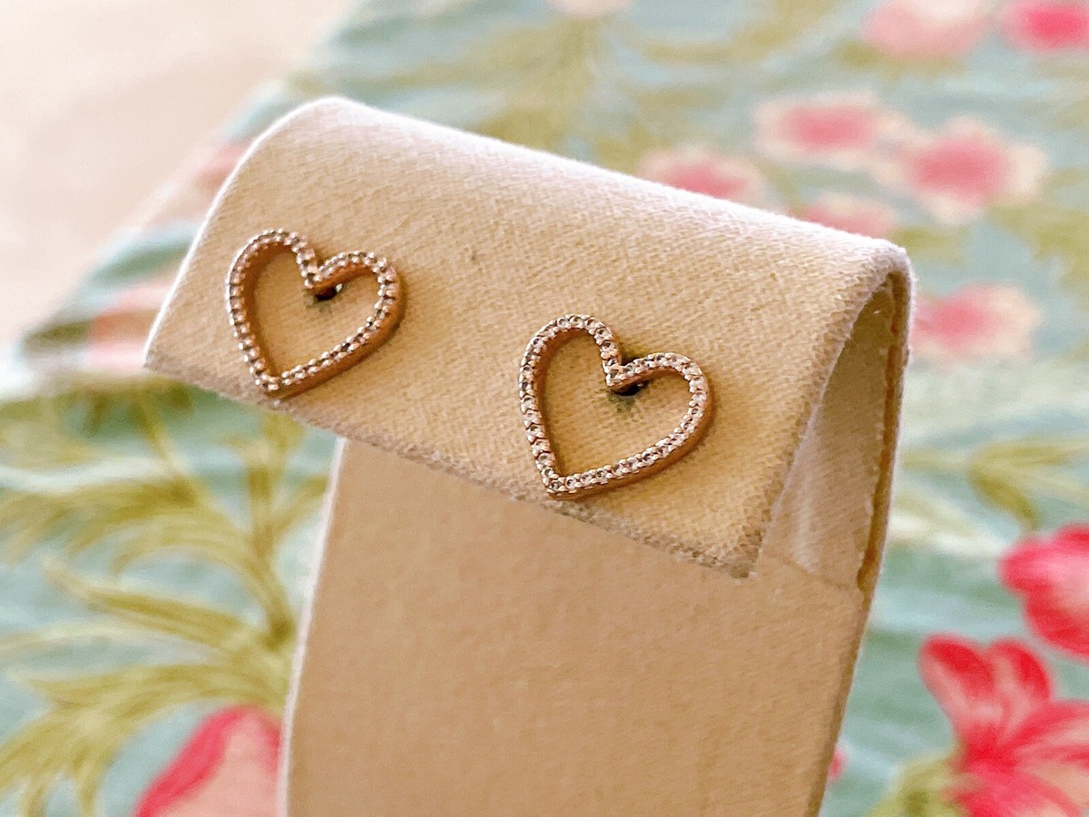 アクセサリー Kate Spade Heart Stud Earrings Rose Gold Kate Spade Pave CZ Open Heart Stud Earrings, Rose Gold tone