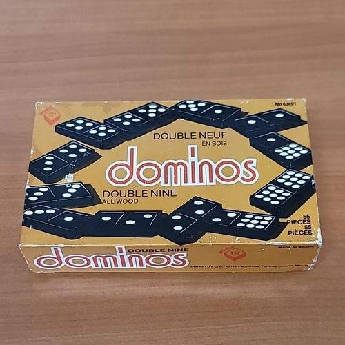 VINTAGE IRWIN TOYS REAL ALL WOOD DOUBLE NINE DOMINOS DOMINOES 63491 55 PIECE - Picture 1 of 6