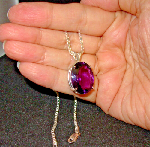 COLLANA AMETISTA RICCA DI VIOLA MINATA ENORME GEMMA 21CT E MAGLIA SCATOLA 3MM CATENA 20" - Foto 2 di 8