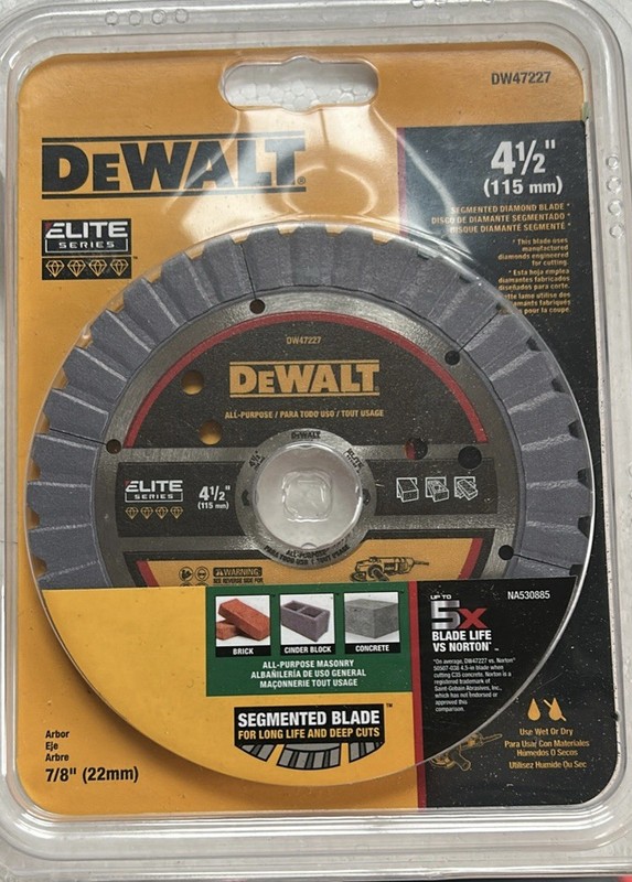 DEWALT Elite Series DW47227 4-1/2in Segmented Diamond Saw Blade Brick/Concrete