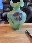 Fenton 2006 Splendor in Glass Opaline Vase with Fern Green Overlay