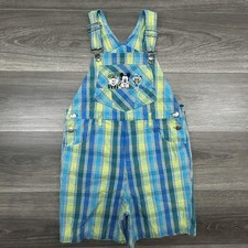 Vintage Disney Mickey Mouse Overalls Kids 10 Plaid Blue Goofy Donald Shortalls