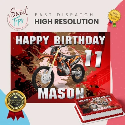 SWEET-TOPS Dirt Bike Personalised Rectangle Edible Birthday Cake Topper Cake Decoration