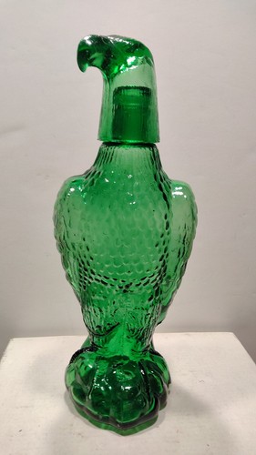 Vintage 11" Green Glass Eagle Decanter Bottle