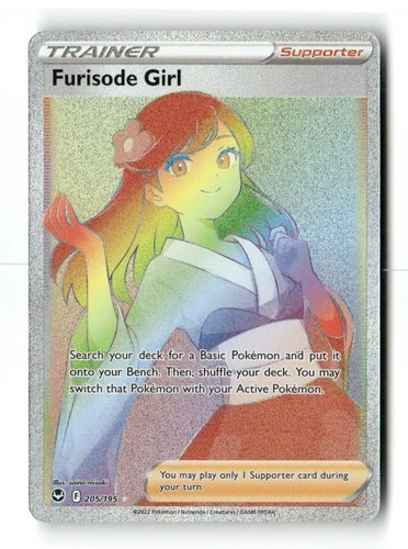 Furisode Girl 205/195 Rainbow Rare Silver Tempest Pokemon Holo NM