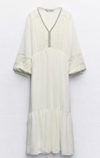 ZARA NWT WOMAN EMBROIDERED MAXI DRESS SAND Size L 2298/091