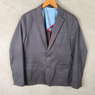 Riviera Red Jacket Mens 40R Gray Unstructured Blazer Cotton 2 Button Suit Coat