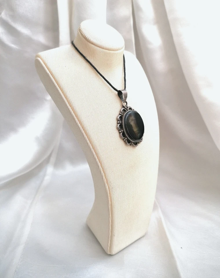 ANTICO BELLISSIMO PENDENTE IN ARGENTO STERLING CON GRANDE AGATA. - Immagine 3 di 4