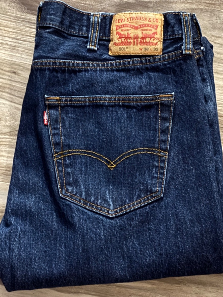 Levi's 501 Men's Jeans Blue 38x32 Button Fly Dark Wash ( Measures