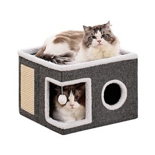 Cat Beds for Indoor Cats, Large Cat Cave with Fluffy Ball and Scratch Pad, Fo...