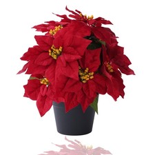 16  Artificial Poinsettias Flowers for Outdoors Red Faux Christmas Poinsettia...