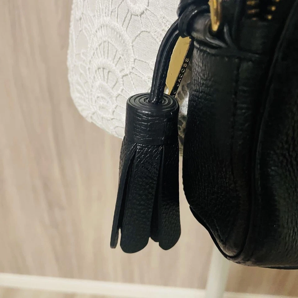 Marc Jacobs Crossbody Shoulder Bag Black Leather Logo Fringe Double Zip Women's - Image 3 of 4