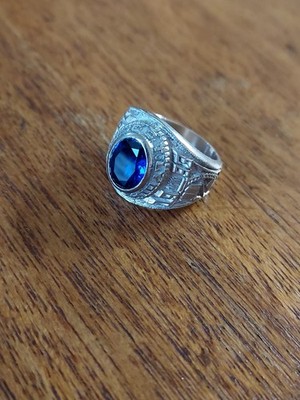 Sterling Silber 1986 Klasse Ring George Ct Schule Größe 6,5 Saphir 