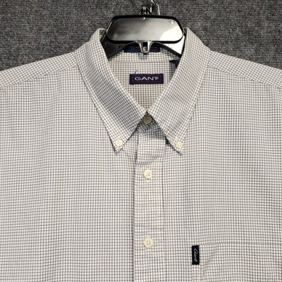 GANT Micro Tartans Button Down Men Size XXL Cotton White Blue Check Long Sleeve