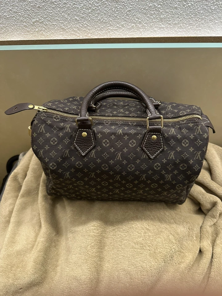 sac Louis Vuitton modèle Speedy 30 Monogram Mini Lin coloris marron foncé taupe - Photo 1/4