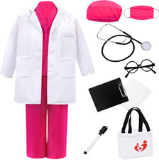 Doctor Costume for Kids Lab Coat Scrubs Set with Accessories for Play Dress-