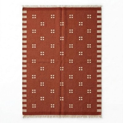 Scandinavian Red Swedish Kilim Tile Rug Handmade Flat weave Boho Large Area Rug