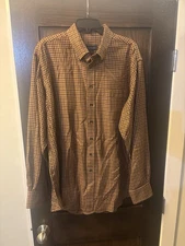 Scott Barber Men’s Houndstooth Flannel-Like Shirt, Brown, XL