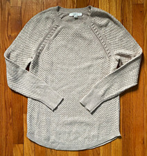 NWT LOFT Beige Waffle Knit Crew Neck Long Sleeve Pullover Sweater Women  s L