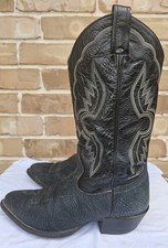 Tony Lama Black Leather Western Cowboy Boots ...