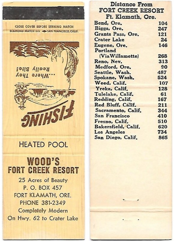 Wood's Fort Creek Resort in Fort Klamath, Oregon, FS Matchcover