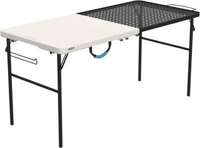 Folding Tailgate Table with Grill Rack, Portable Outdoor Camping Station, 5-Foot