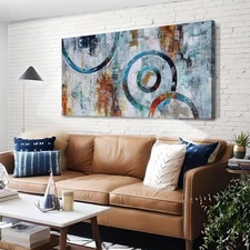 Abstract Wall Art Canvas for Living Room, Modern Grey Brown Picture, Large Ne...