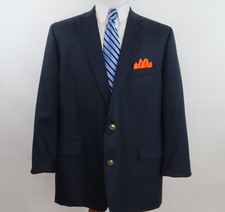 Stafford Mens Pure Wool Dark Blue Gold Buttons Blazer Jacket Sport Coat 48 R EUC