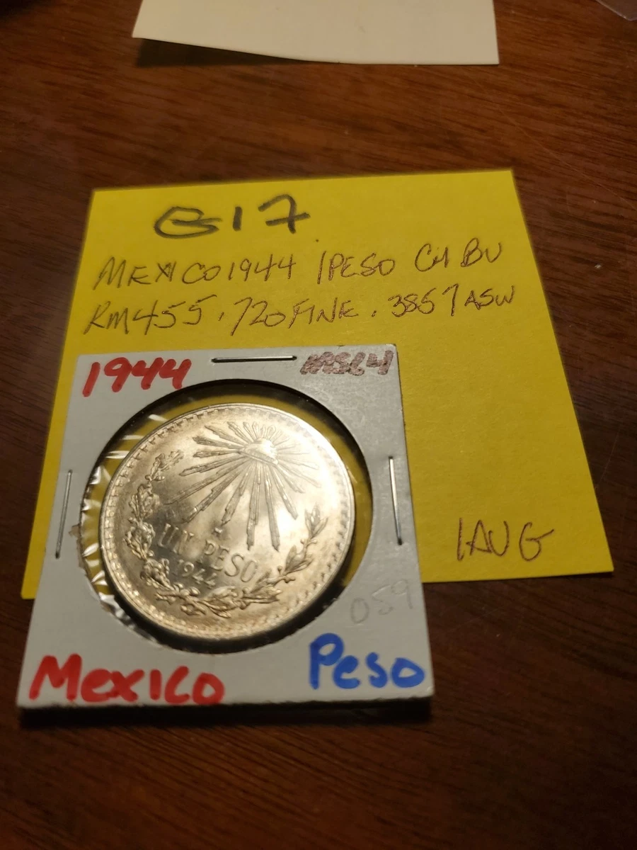 高鑑定 超レア1944年 メキシコ 1ペソ 銀貨 NGC MS 66 高鑑定 超レア