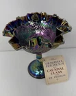 Vintage Fenton Amethyst Persian Medallion Carnival Glass Compote 6.5" W/ Tag